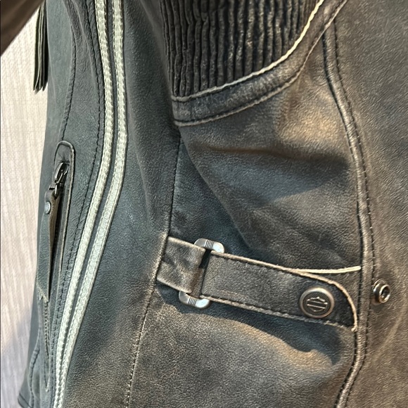 Women's Distressed Grey Biker Jacket - Picture 7 of 12